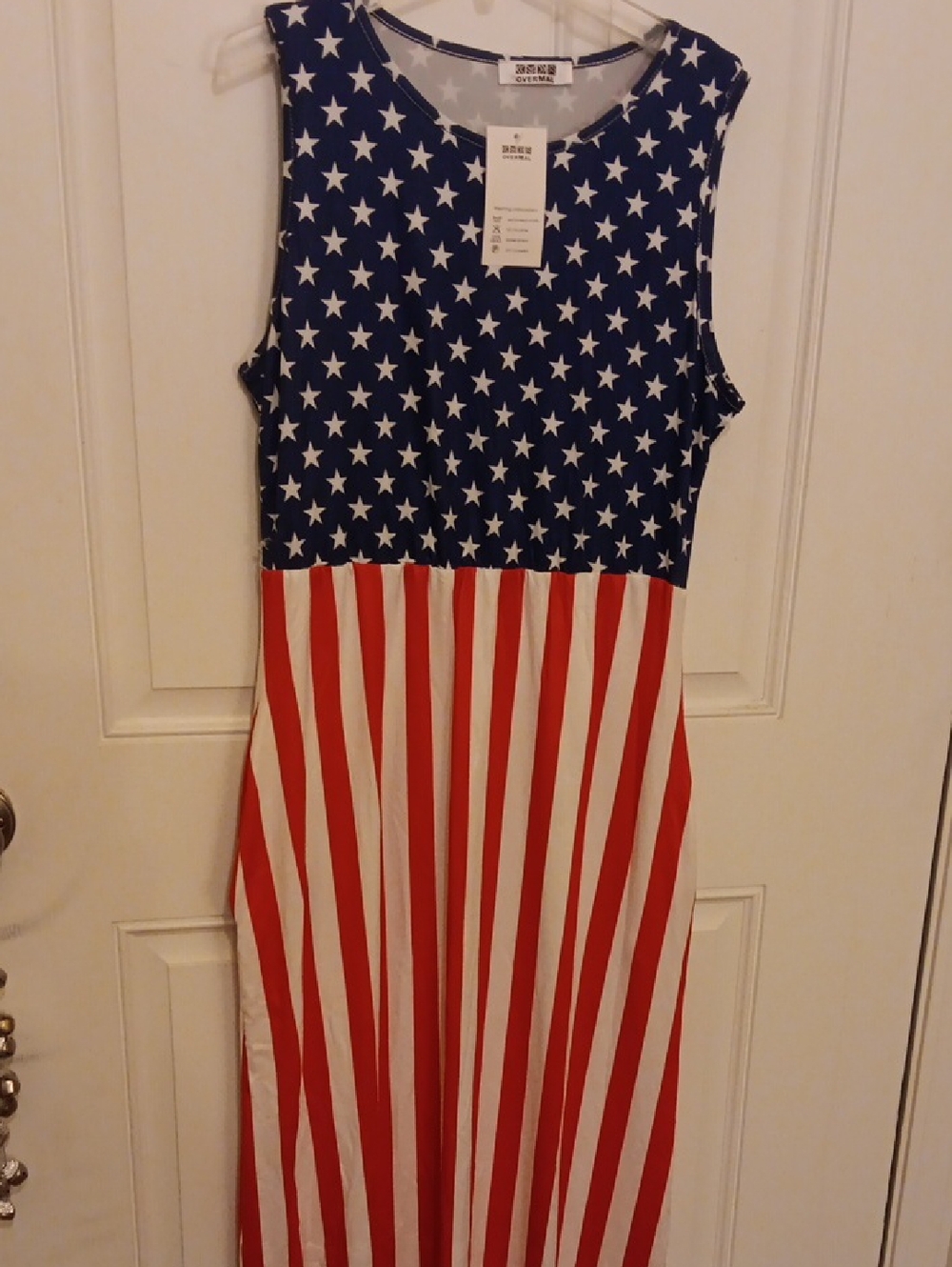Sleeveless Star & Stripe Maxi Dress in Navy, Red & White